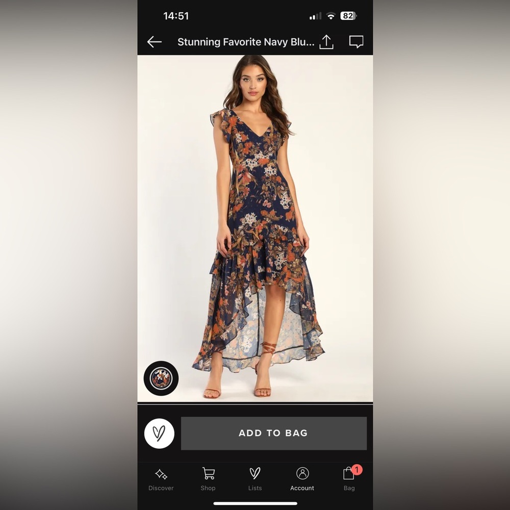 Lulu’s Stunning Favorite Navy Blue Floral Ruffled Low-High Maxi Dress